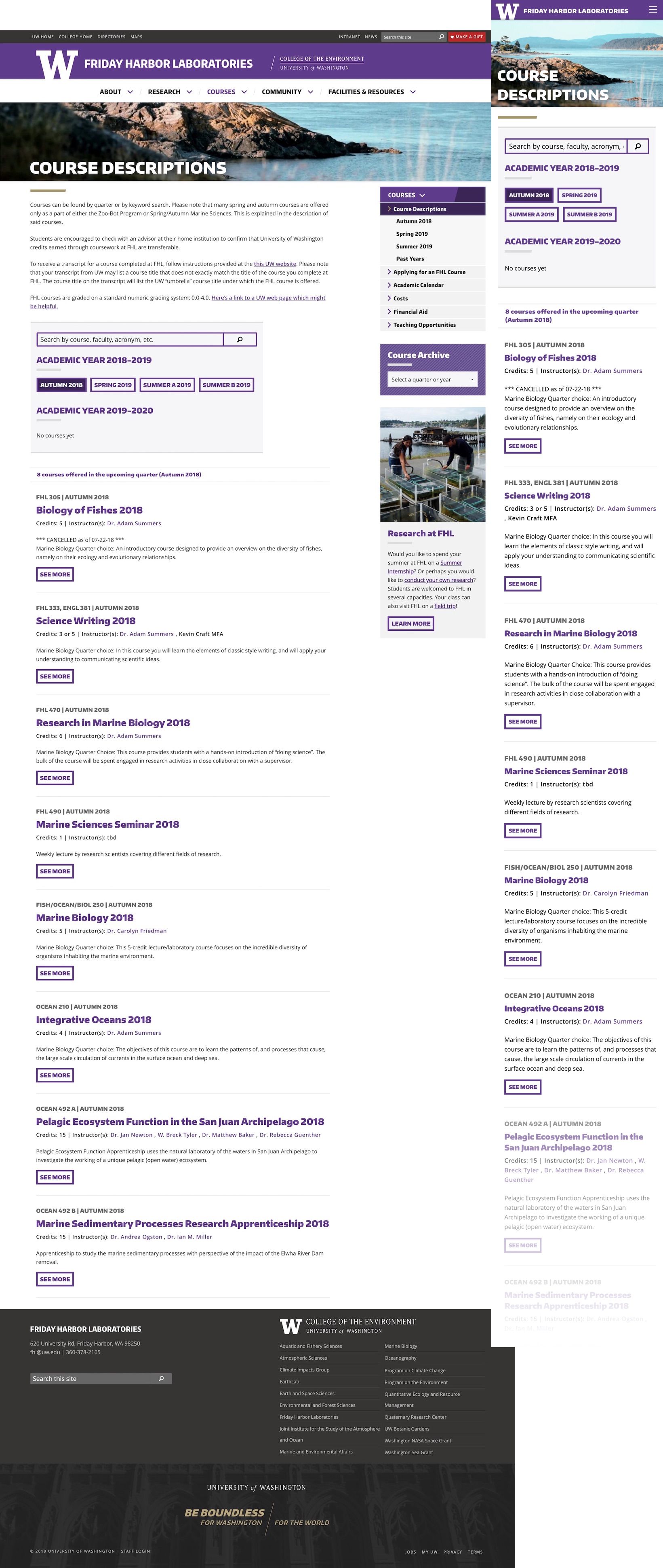 Courses page